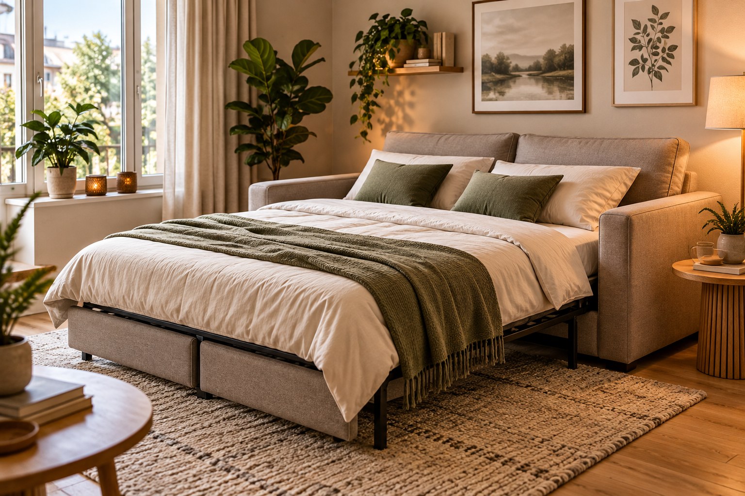 Modernes Designsofa in einem hellen skandinavischen Wohnraum